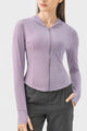 Pocketed Zip Up Hooded Long Sleeve Active Outerwear Trandify deal
