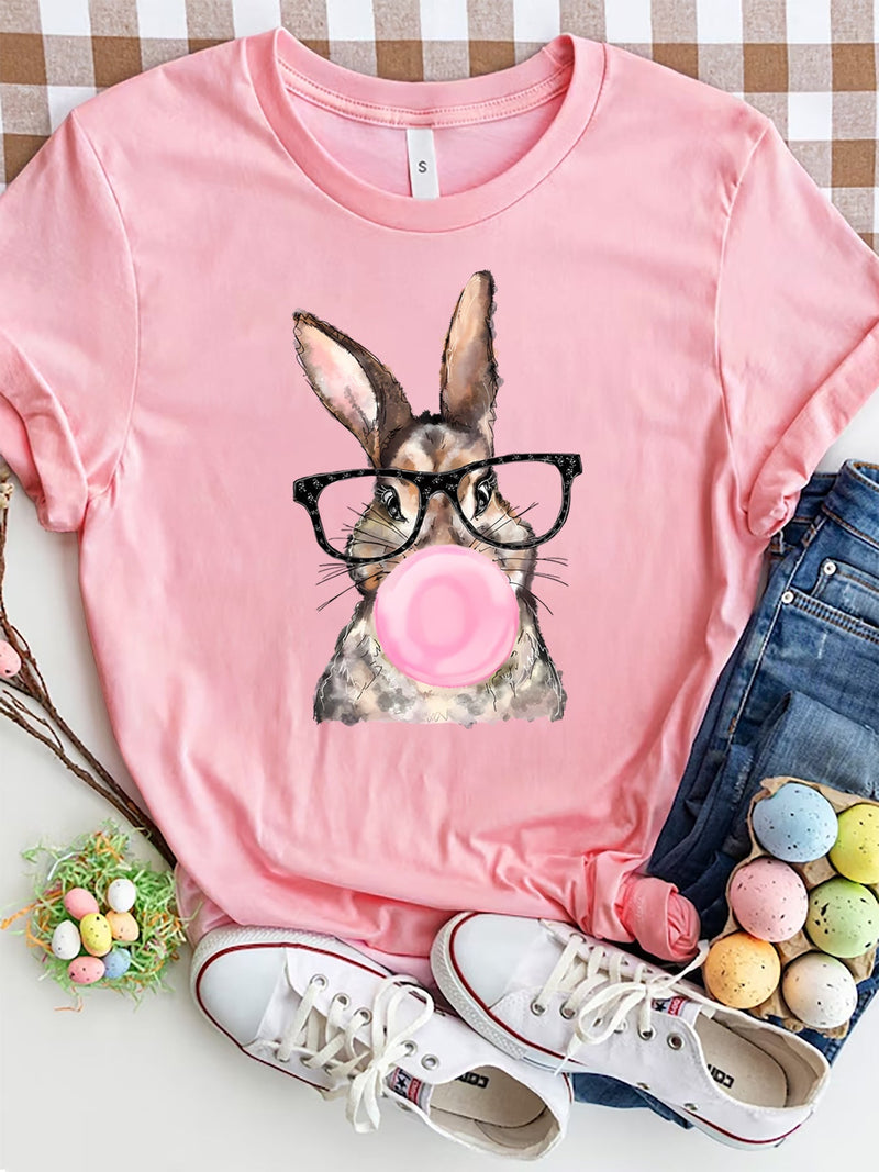 Rabbit Round Neck Short Sleeve T-Shirt Trandify deal