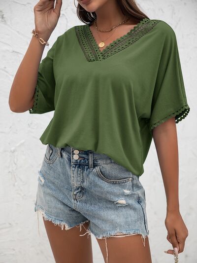 lvy Lane Lace Detail V-Neck T-Shirt Trandify deal