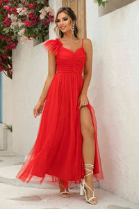 Asymmetrical Ruched Slit Dress Trandify deal