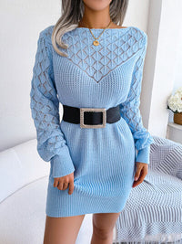 Openwork Boat Neck Sweater Dress Trandify deal