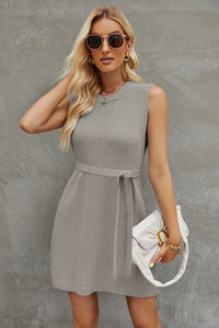Tied Round Neck Sleeveless Sweater Dress Trandify deal