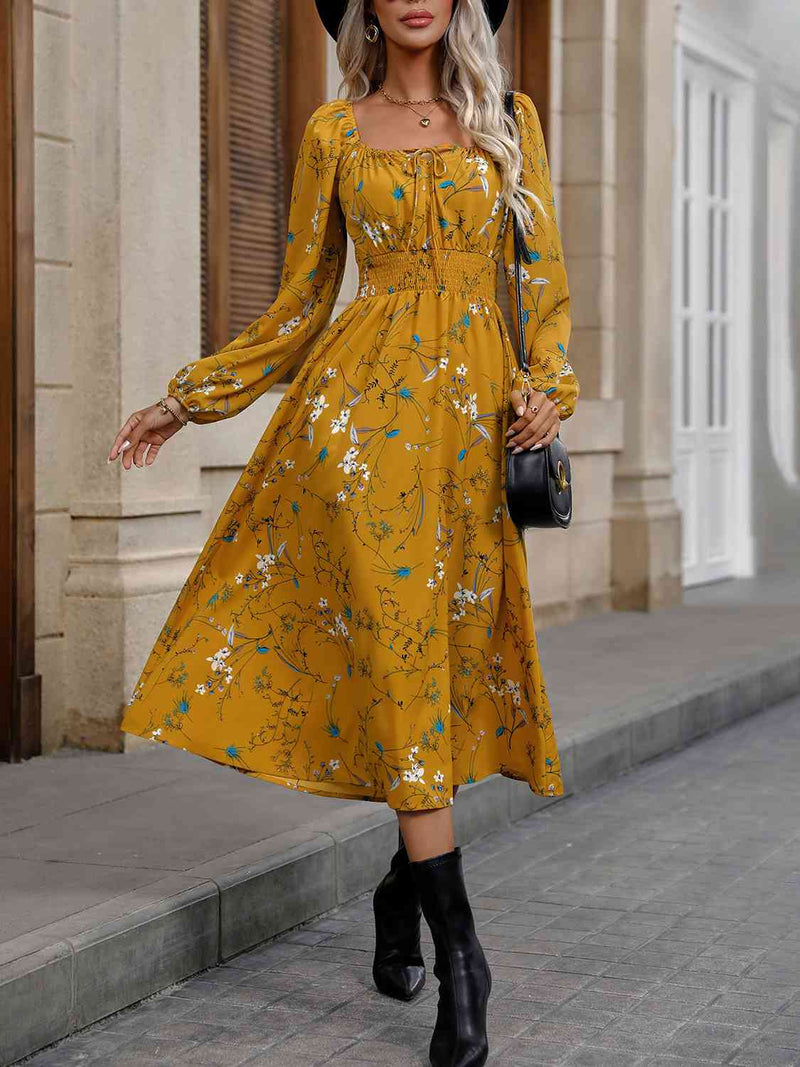 Square Neck Smocked Waist Dress Trandify deal