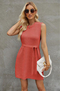 Tied Round Neck Sleeveless Sweater Dress Trandify deal