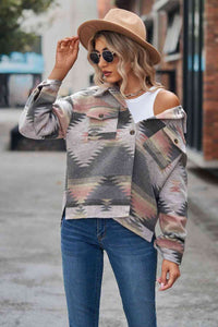 Printed Collared Neck Jacket Trandify deal