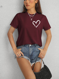 Heart Round Neck Short Sleeve T-Shirt Trandify deal
