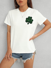Lucky Clover Round Neck Short Sleeve T-Shirt Trandify deal