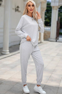 Round Neck Top and Drawstring Pants Lounge Set Trandify deal