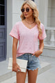 Eyelet V-Neck Short Sleeve T-Shirt Trandify deal