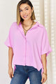 Zenana Texture Button Up Short Sleeve High-Low Shirt Trandify deal