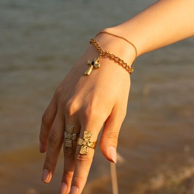 Stainless Steel Imitation Gemstone Cross Shape Pendant Bracelet Trandify deal