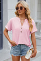 Eyelet Notched Short Sleeve T-Shirt Trandify deal