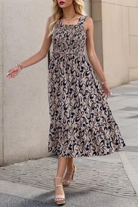 Smocked Printed Wide Strap Dress Trandify deal