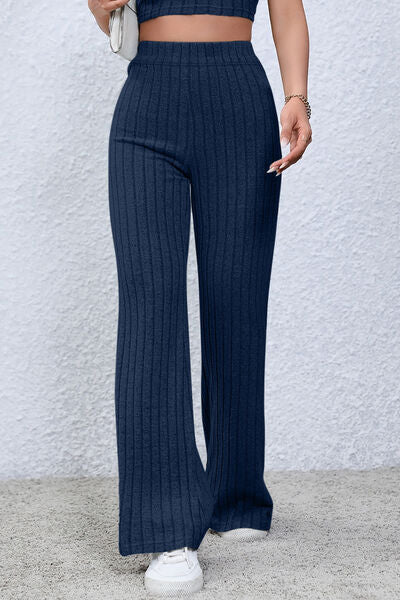 Basic Bae Full Size Ribbed High Waist Flare Pants Trandify deal