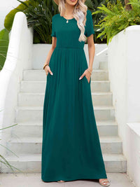 Round Neck Short Sleeve Maxi Dress with Pockets Trandify deal