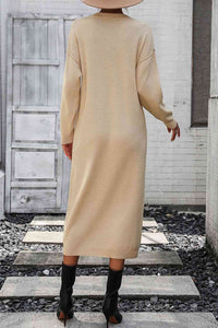 Notched Neck Dropped Shoulder Button-Down Midi Dress Trandify deal