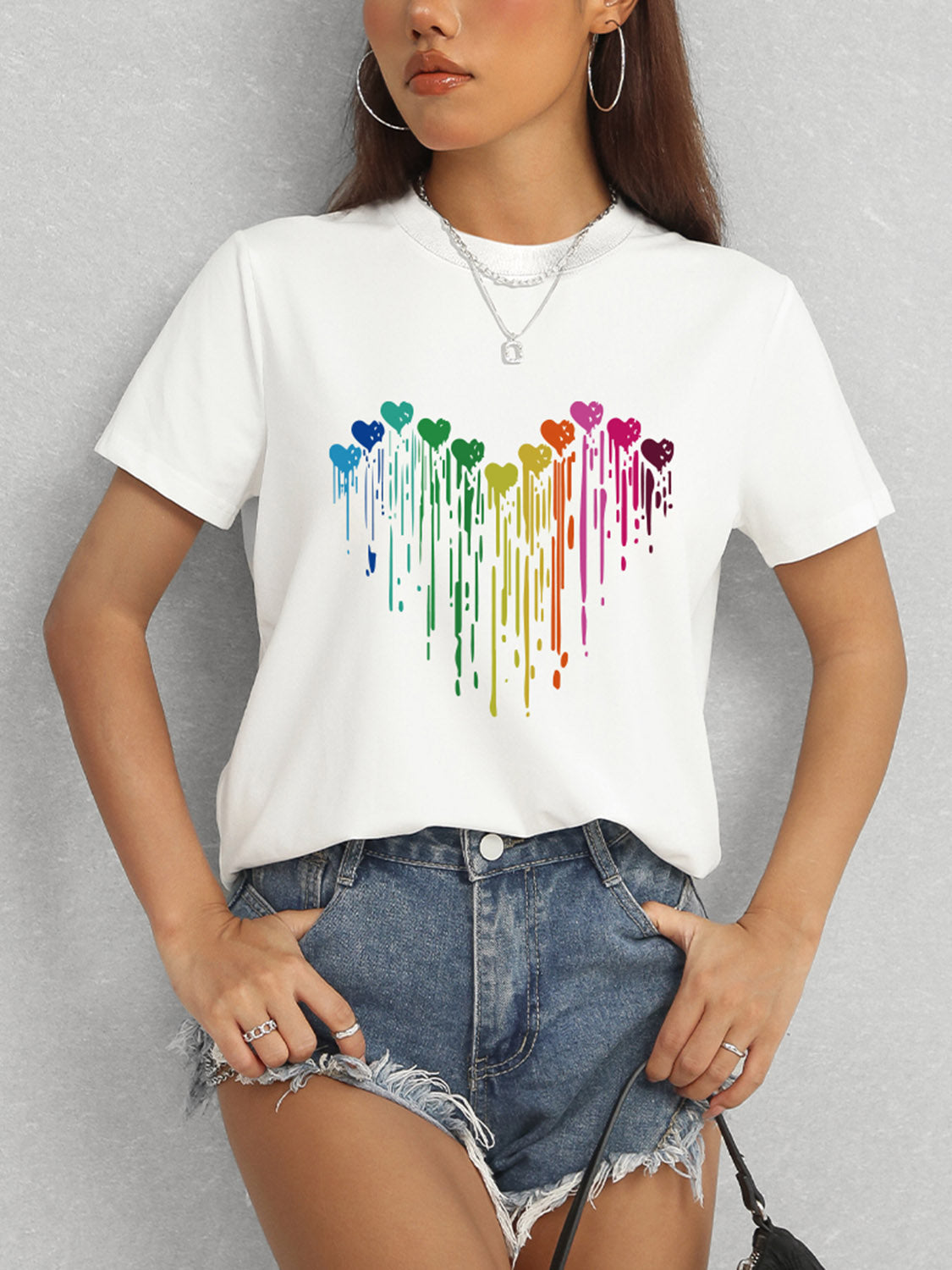 Heart Round Neck Short Sleeve T-Shirt Trandify deal