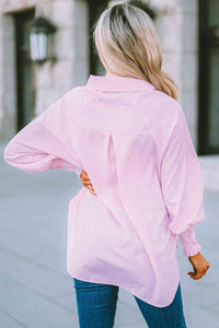 Striped Lantern Sleeve Collared Shirt Trandify deal