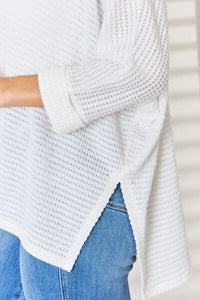 Zenana Full Size Waffle Knit V-Neck Long Sleeve Slit Top Trandify deal