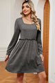 Frill Square Neck Long Sleeve Dress Trandify deal