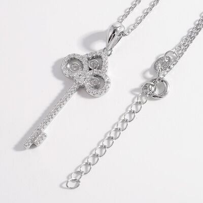 925 Sterling Silver Inlaid Zircon Key Shape Necklace Trandify deal