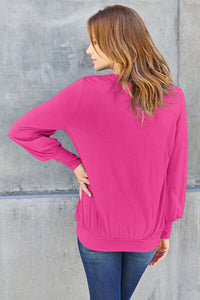 Basic Bae Full Size V-Neck Lantern Sleeve Blouse Trandify deal
