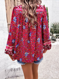Devine Printed Tie Neck Long Sleeve Blouse Trandify deal