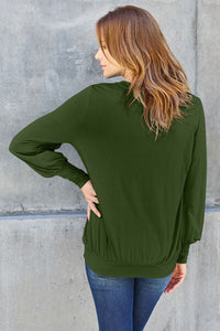 Basic Bae Full Size V-Neck Lantern Sleeve Blouse Trandify deal