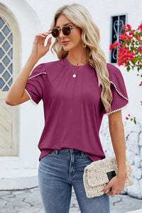 Round Neck Petal Sleeve T-Shirt Trandify deal