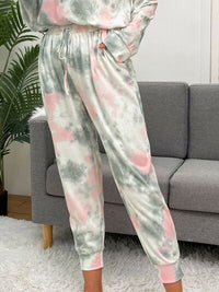 Tie-Dye Round Neck Top and Drawstring Pants Lounge Set Trandify deal