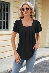 Eyelet Square Neck Short Sleeve T-Shirt Trandify deal