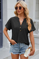 Eyelet Notched Short Sleeve T-Shirt Trandify deal