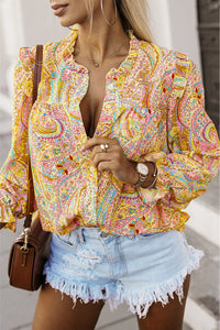 Printed Frill Flounce Sleeve Shirt Trandify deal