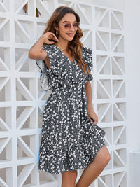 Ruffled Ditsy Floral Surplice Mini Dress Trandify deal