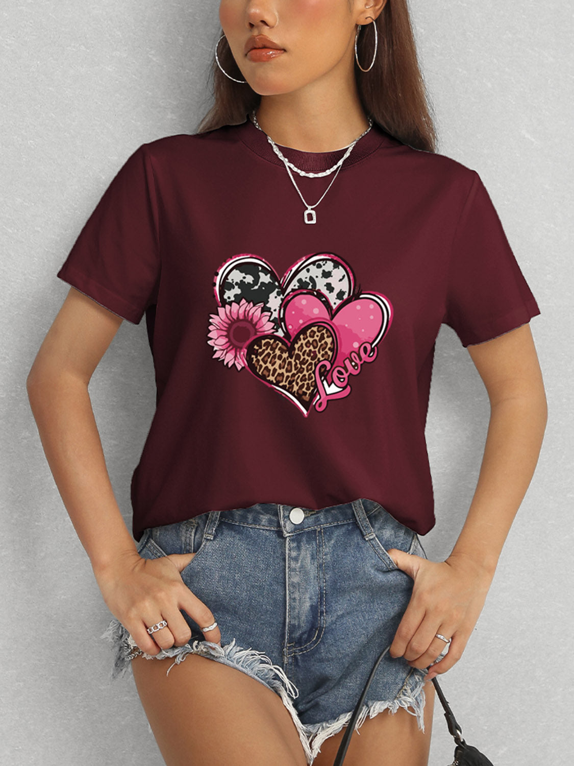 Heart Round Neck Short Sleeve T-Shirt Trandify deal