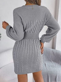 Cable-Knit Cutout Round Neck Slit Sweater dress Trandify deal