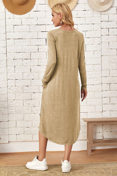 Pocketed Round Neck Long Sleeve Tee Dress Trandify deal