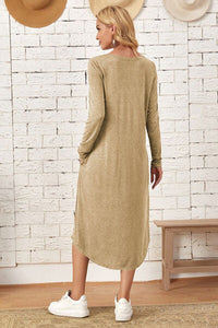 Pocketed Round Neck Long Sleeve Tee Dress Trandify deal