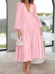 Deep V-Neck Balloon Sleeve Plain Maxi Dress Trandify deal