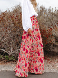 Printed Elastic Waist Pleated Maxi Skirt Trandify deal