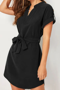 Tied Notched Short Sleeve Dress Trandify deal