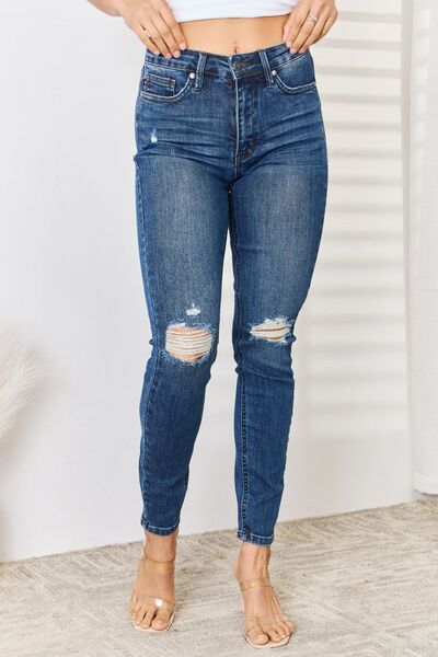 Judy Blue Full Size High Waist Distressed Slim Jeans - Trandify Deal