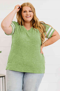 Plus Size Striped V-Neck Tee Shirt Trandify deal