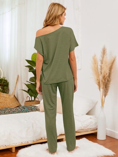 Round Neck Top and Pants Lounge Set Trandify deal