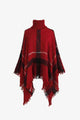 Plaid Turtleneck Raw Hem Poncho Trandify deal