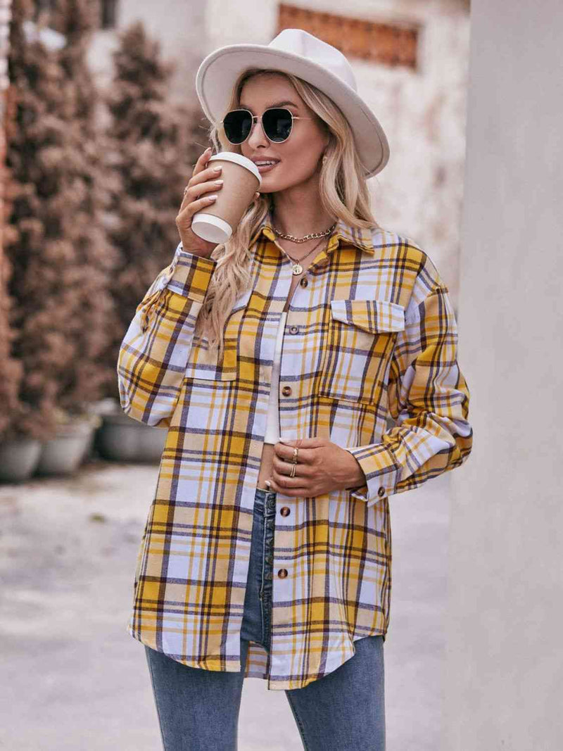 Plaid Dropped Shoulder Longline Shirt Trandify deal