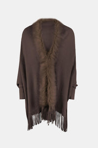 Fringe Open Front Long Sleeve Poncho Trandify deal
