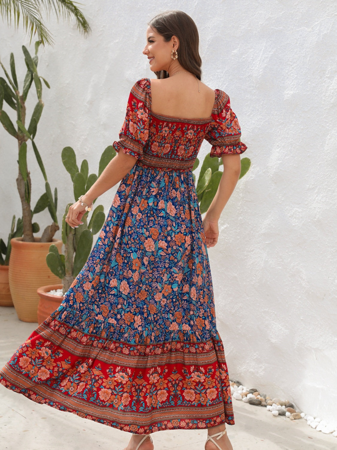 Floral Flounce Sleeve Midi Dress Trandify deal
