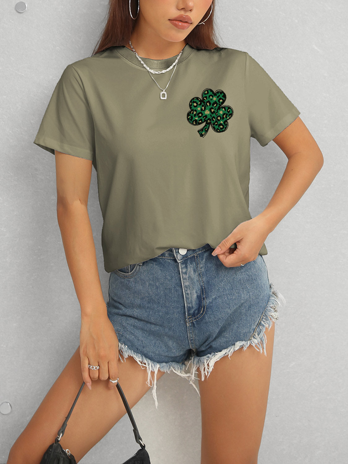 Lucky Clover Round Neck Short Sleeve T-Shirt Trandify deal