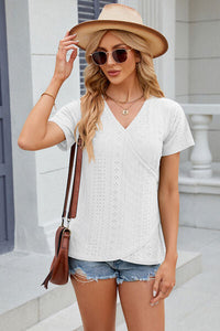 Eyelet Surplice Short Sleeve T-Shirt Trandify deal